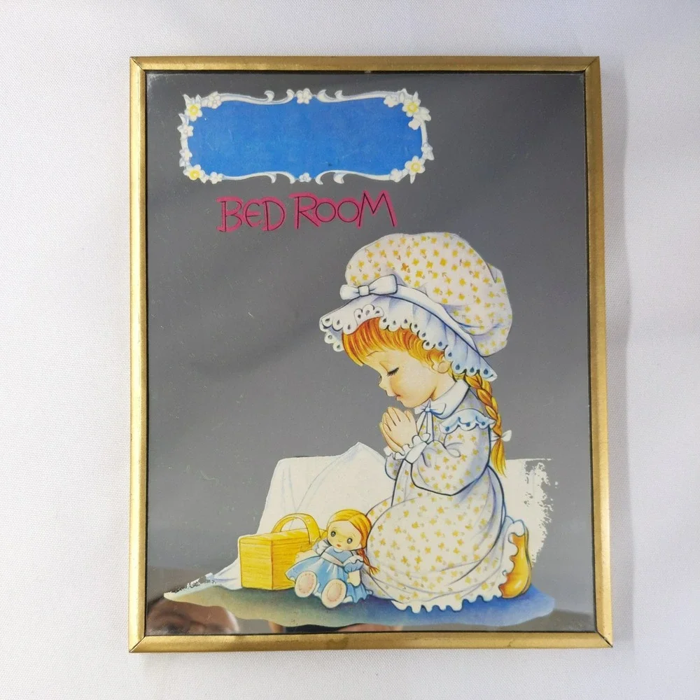 Vintage Wall Mirror Gold Girl Praying Bed Room Personalized Name Sign 8x10